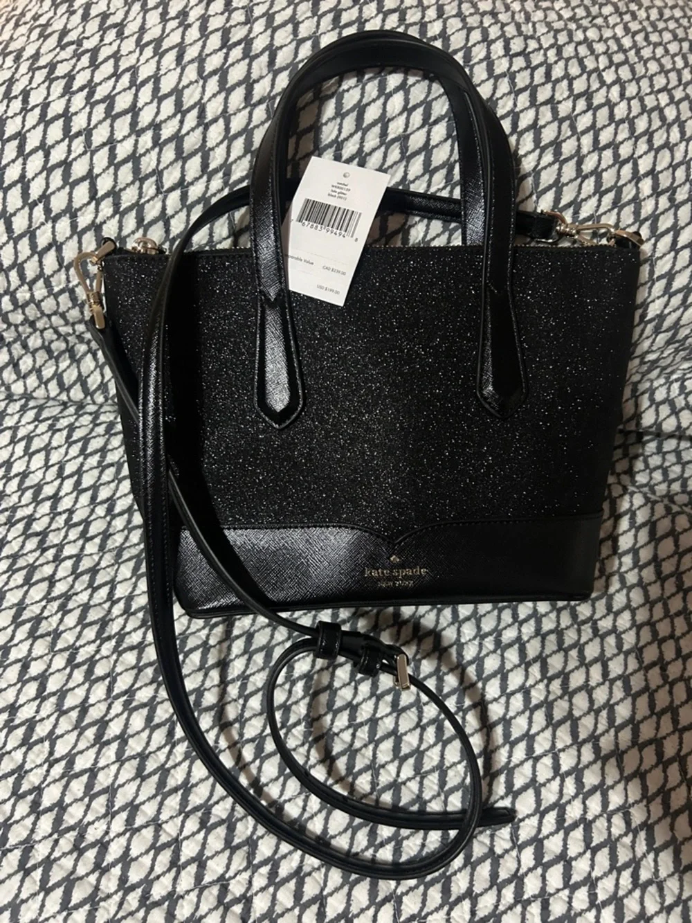Kate Spade New York Lola Glitter Small Satchel Crossbody Bag Black